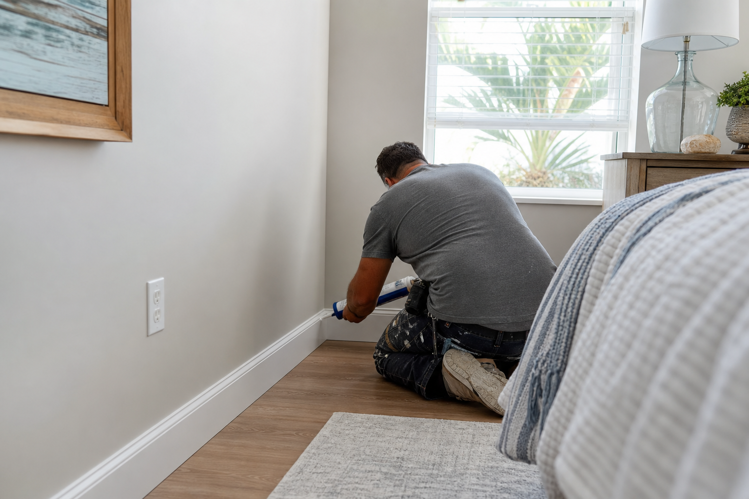 Baseboard and trim caulking detail in a Palm Bay home